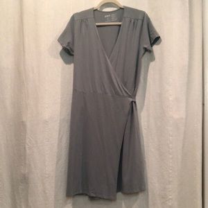 Pact Organic knee length light blue wrap dress size large